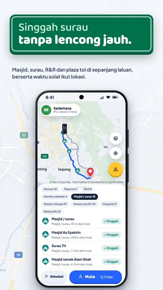 Masjid dan surau di sepanjang laluan